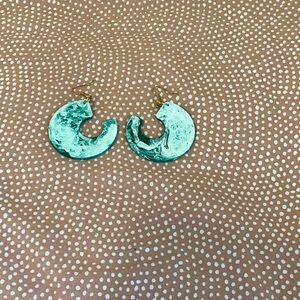 Homemade green and white resin earrings